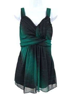 Y2K Studio Y Green & Black Empire Waist Top Glitter Accents Size Large